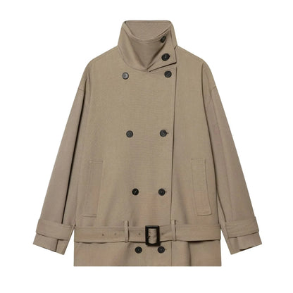 KONDALA High Street Casual Chic Women Jacket Double Breasted Stand Collar Pockets Sashes Jacket New Fashion 2026 Spring Jacket