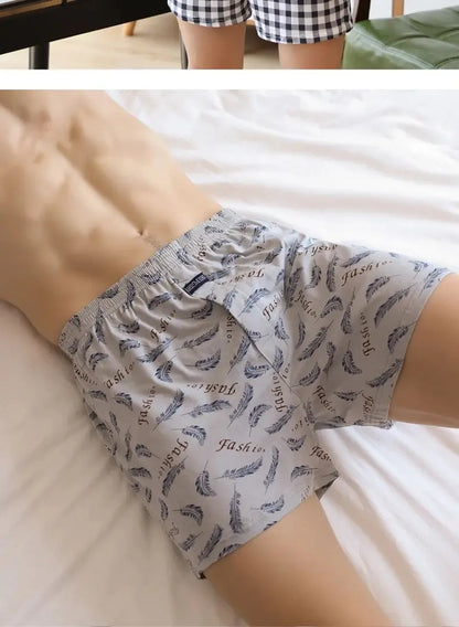 Plus Size M-3XL Men's Aro Pants Cotton Lattice Underwear Loose High Waist Summer Thin Breathable Home Shorts Pouch Underpants