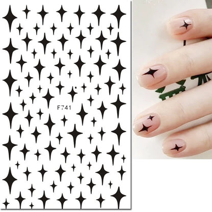 3d Nail Art Stickers Red Black White Love Hearts Stars Clouds French Full Tips Adhesive Nail Decals Slider For Manicure