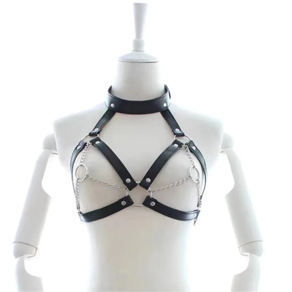 Women's Sensual Leather Body Harness Gothic Fetish Lingerie BDSM Restraint Straps Adult Sex Accessory