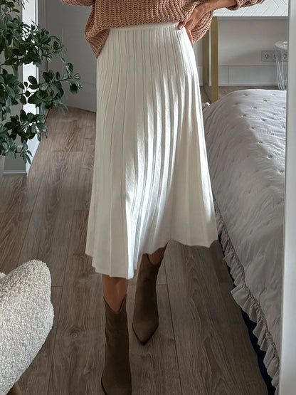Autumn Knit White Mini Pleated Skirts For Women A Line Skirt Gray High Waist Women Knitted Pleated Short Skirts Korean Fashion