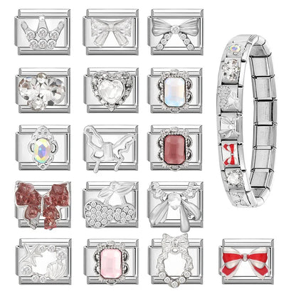 Y2K Butterfly Bow Knot Heart Star Moon Zircon Daisy Cross Italian Charm Links Fit 9mm Stainless Steel Bracelet DIY Making Gifts
