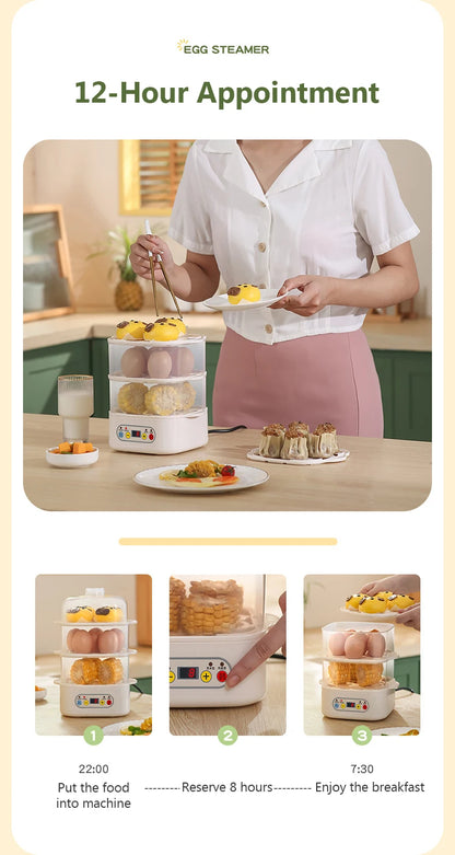 Mini Food Steamer Multi-layer combination Egg Boiler Food Warmer Rice cooker Dry burning Prevention Auto-off Eggtart making Tool