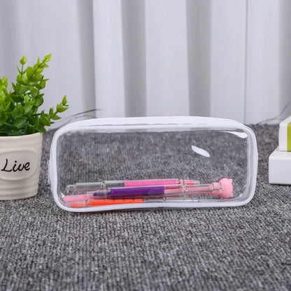 Solid Color Transparent Waterproof Pencil Case – Large Capacity Makeup & School Supply Organizer for Girls and Office Use