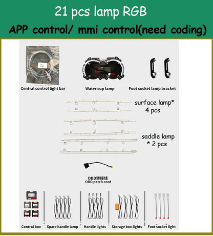 LED For Audi A4 S4 A5 S5 B9 2016-2023 Center Console Dashboard Ambient Light Strip Decorative Cover Lift Tweeter Speaker Lamp
