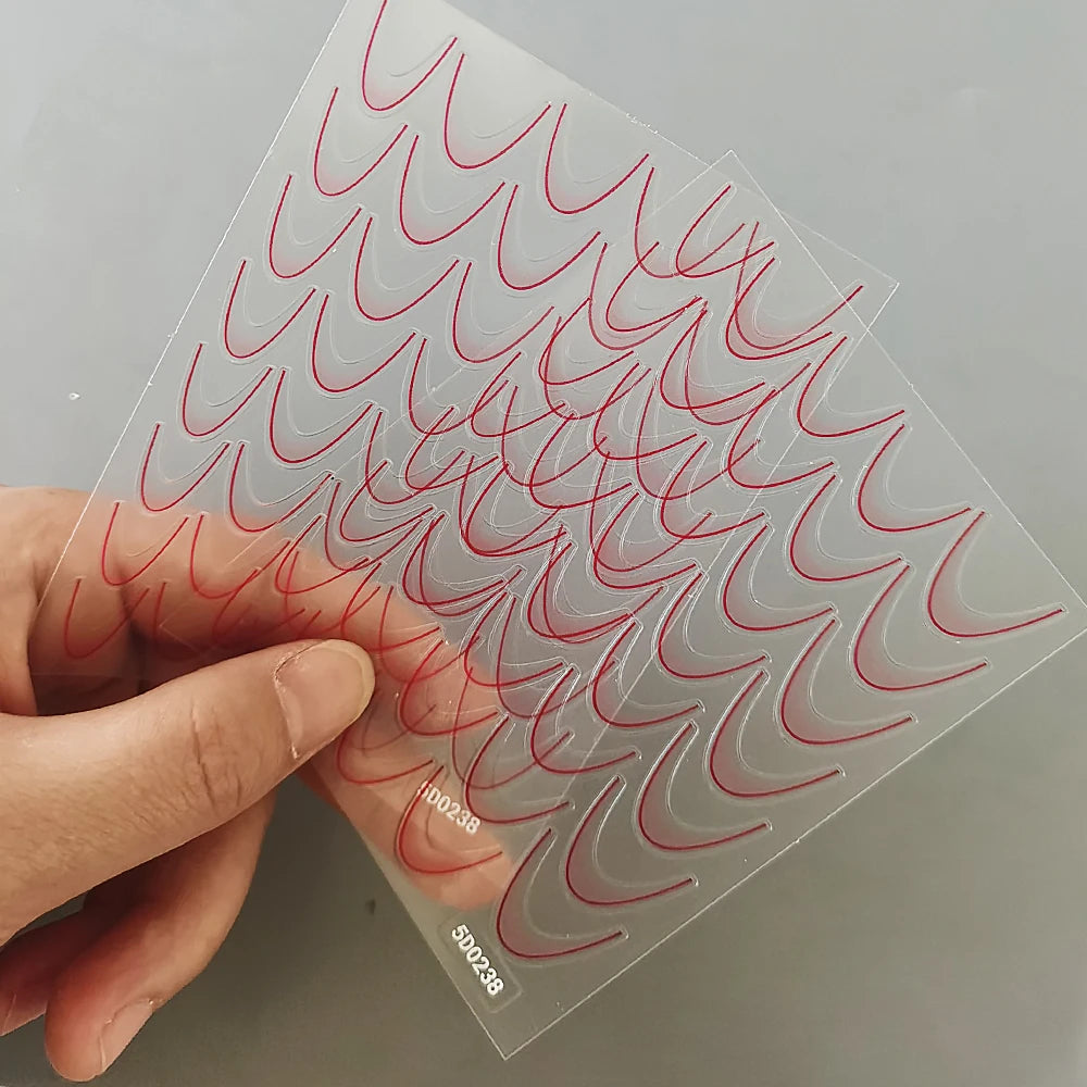 2Sheets French Gradient Line Nail Art Stickers 3D Self-Adhesive White+Black Slider Design Stencil Manicure Guides DIY Nail Decor
