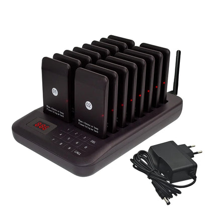 Calling System With 16 Pagers Buzzer Light Vibration 4 Modes Keypad Transmitter Guest Paging Coaster For Restaurant Coffee Shop