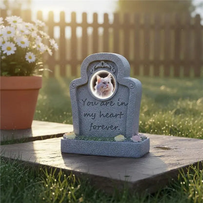 ABUI-Resin Pet Memorial Stone Headstone Tombstone Photo Frame Design Outdoor Display Gift Idea For Funeral Grave Marker