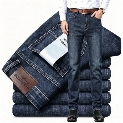 2026 Brand Slim Washed Jeans Casual Straight Stretch Fashion Classic Blue Black Work Denim Trousers Male Brand Clothing