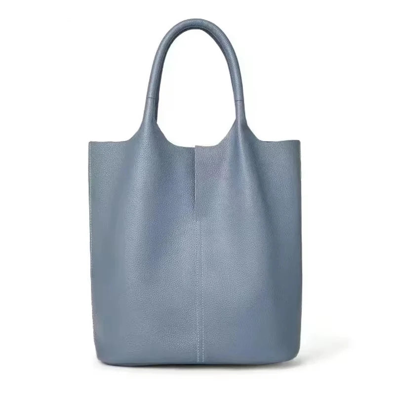 Genuine Grade Leather Women Commuter Tote Bag Ladies Soft Cowhide Tote Shoulder Handbag Large Female Bucket Bag Luxury Designer