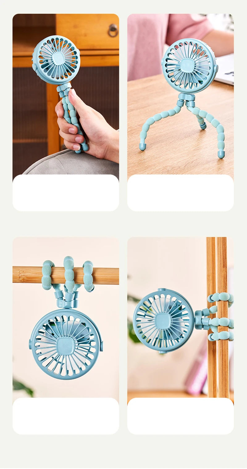 Mini Clip On Fan for Car Seat Crib Baby Stroller Fan Handheld Rechargeable USB Fan Small Cooling Fans Baby Stroller Accessories