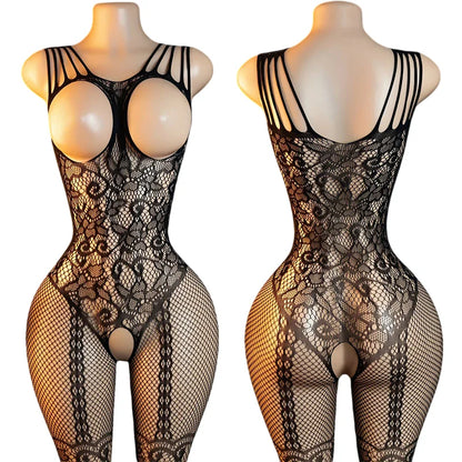 Adult Crotchless Lingerie Women Erotic Crossover Breastless Underwear Set  Sexy Bodystocking BDSM Fishnet Bondage Set GamesToy