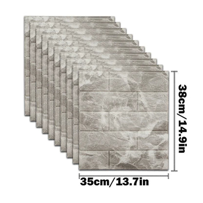 10pcs Self Adhesive Decor 3D Foam Wall Stickers Pane Room Waterproof Peel and Stick Brick Wallpaper for Interior Decoration