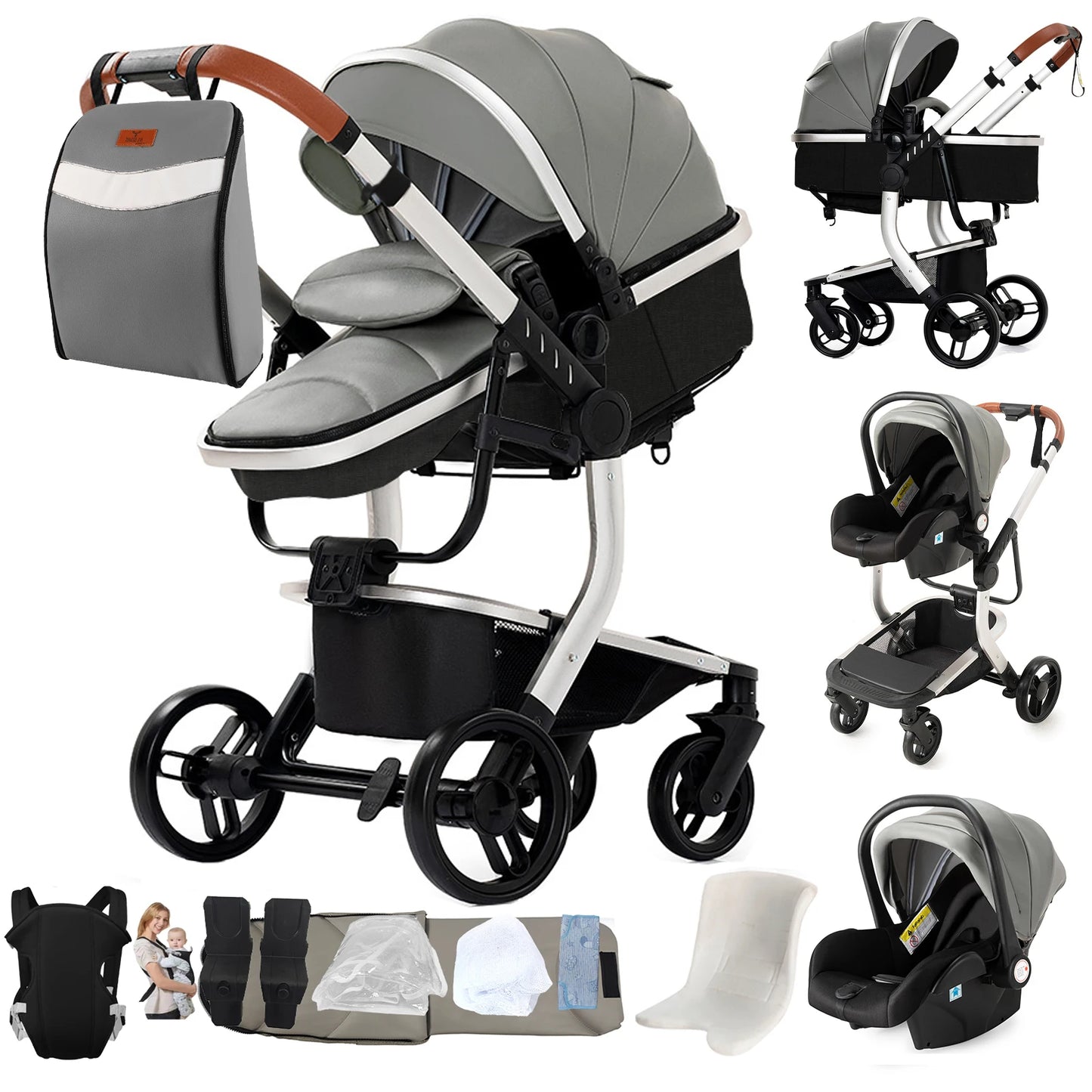 Baby pram Lightweight stroller Baby carriage PU 3in1 stroller Baby stroller 3-in-1 Baby carriage strollers for baby light carts