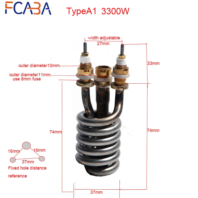 FCABA Electric Faucet Heating Element 220V 3000W/3300W Instant Hot Water Heater Parts Stainless Steel Heating Equipment