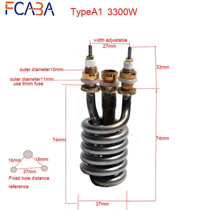 FCABA Electric Faucet Heating Element 220V 3000W/3300W Instant Hot Water Heater Parts Stainless Steel Heating Equipment