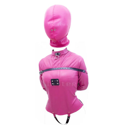 PU Leather Straitjacket Bondage Hood Mask BDSM Roleplay Clubwear Dog Cosplay Headgear Body Bondage Sex Toy for Women and Men