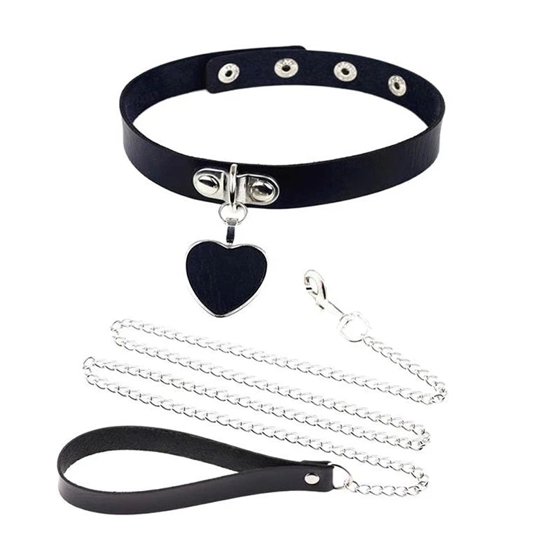 Sexy Leather Heart Necklace Collar Set with Leash for Women BDSM Cosplay Bondage Accessories Couple Role Play Game Props