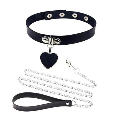 Sexy Leather Heart Necklace Collar Set with Leash for Women BDSM Cosplay Bondage Accessories Couple Role Play Game Props