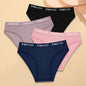 FINETOO 4Pcs Cotton Striped Underwear Women's Panties Letter Belt Briefs Ladies Low Waist Lingerie Solid Breathable Underpants