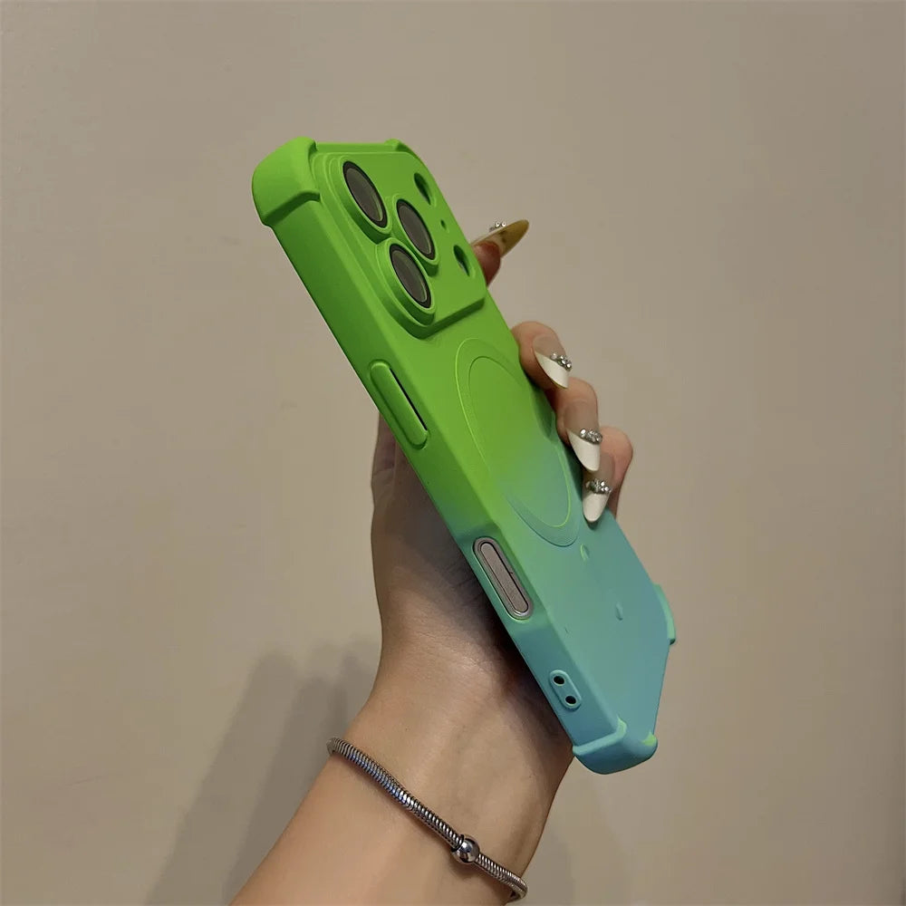 Gradient Color Magnetic Case For iPhone Air 17 16 15 Plus 14 13 12 Pro Max Magsafe Wireless Charging Glass Lens Protective Cover
