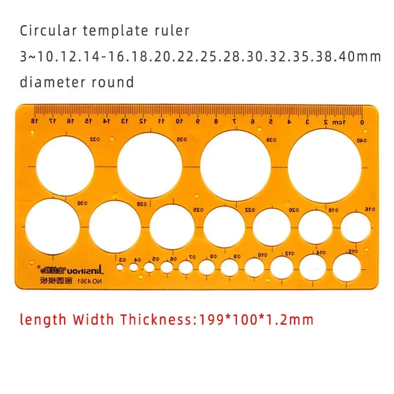 Geometric Drawing Template Set With Measuring Ruler - Yellow Transparent Plastic Tools+Bonus PE Zipper Bag - For Architecture
