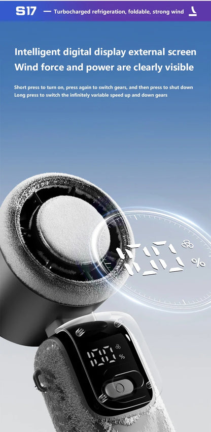 New Ice Cooling Handheld Fan 100 Speeds Turbo Portable USB Desk Fan Foldable/Hangable for Outdoor Fast Chill Ice Compress