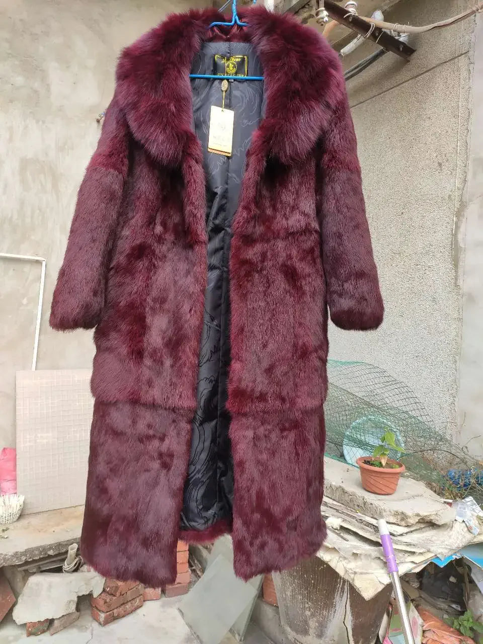 Real Rex Rabbit Fur Coat Women Autumn Winter Long Jacket Thick Warm New Fashion Fox Fur Collar Elegant Female Warm Outerwear