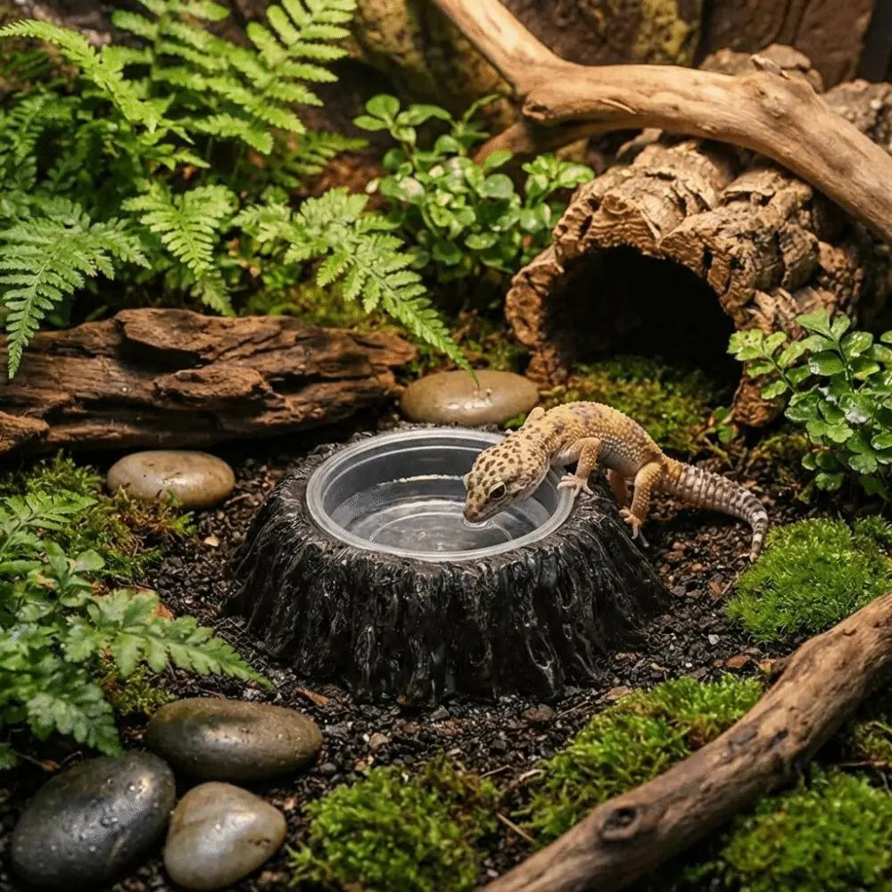 Imitation Stone Resin Rock Feeder Dish Wear Resistant Anti-knock Pet Feeder Ledge with Bowls Wide Mouth Reptile Food Bowl