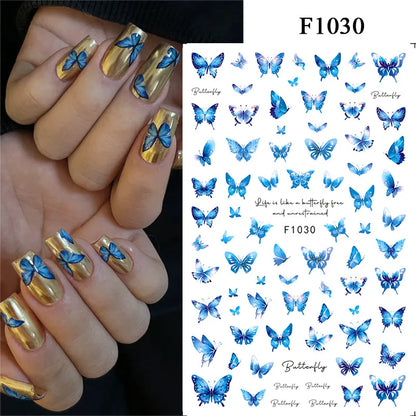 1PCS Marbled Nail Sticker 3D Abstract Lines Sticker Nail Art Supplies Nail Decals Y2K Laser Butterfly Ladies Nail Art Decoration
