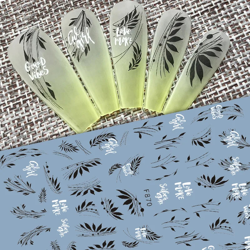 Black and White Love Flowers Line Art 3D Stickers Nail Decals Nail Art Accessories Butterfly Rose Nail Stickers Nail Sliders