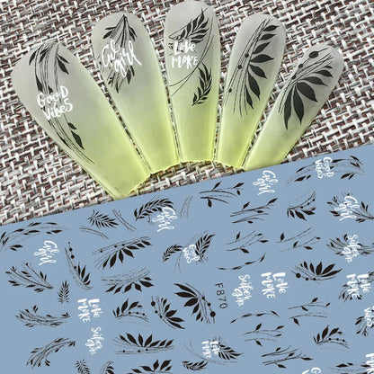 Black and White Love Flowers Line Art 3D Stickers Nail Decals Nail Art Accessories Butterfly Rose Nail Stickers Nail Sliders