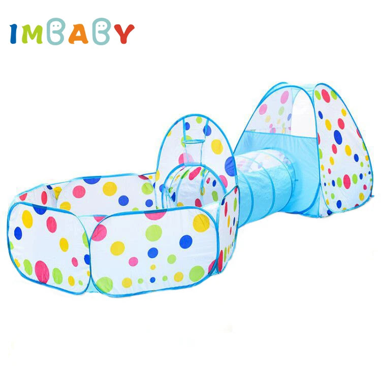 Senior 3-in-1 Foldable Baby Playground Children's Game Tent Baby Ball Fence with Crawling Tunnel Basketball Frame Children Gifts