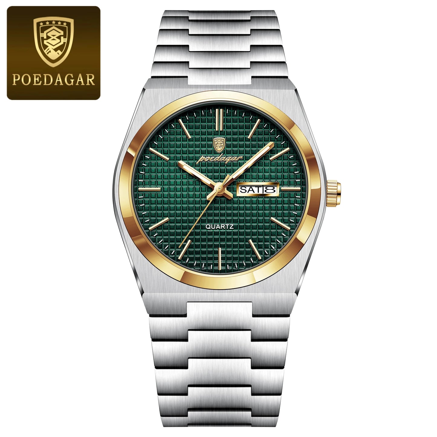 POEDAGAR Top Business Man Watch Luminous Waterproof Stainless Steel Men Wristwatch Date Week Quartz Fashion Casual Men's Watches