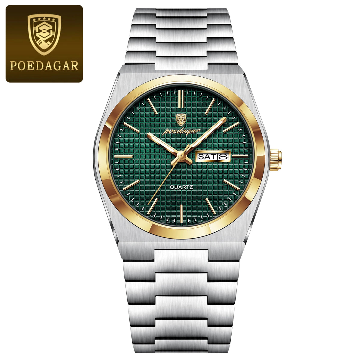 POEDAGAR Top Business Man Watch Luminous Waterproof Stainless Steel Men Wristwatch Date Week Quartz Fashion Casual Men's Watches