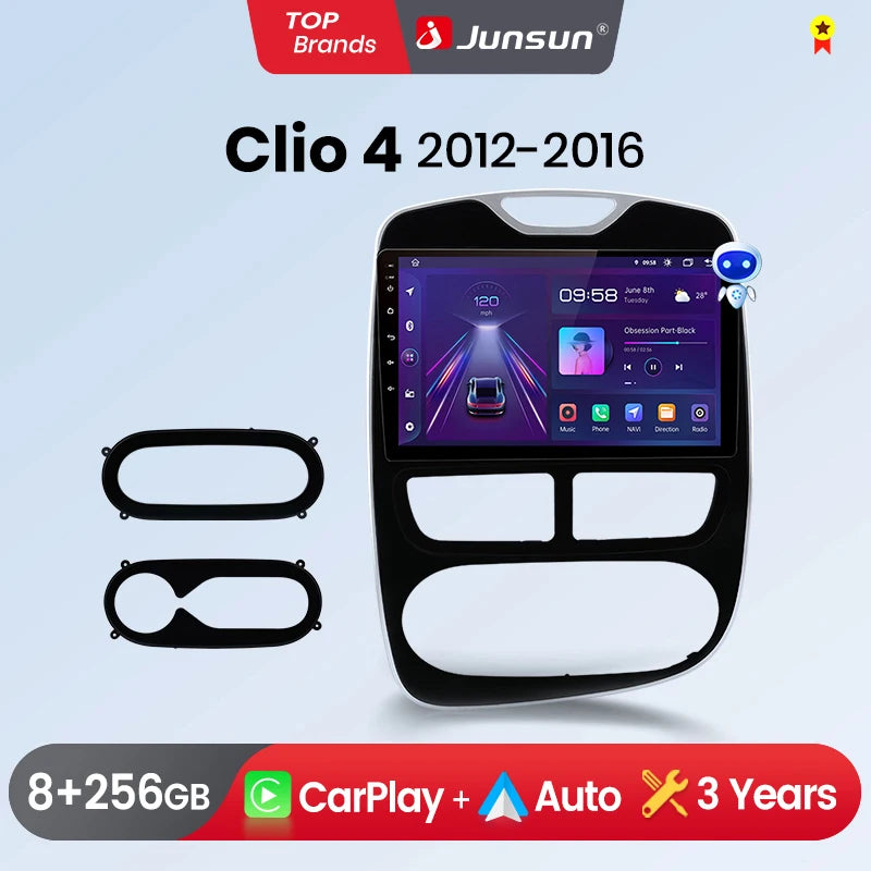 Junsun Wireless CarPlay Android Auto Car Radio for Renault Clio 4 2012- 2017 2 DIN Multimedia Stereo with Built-in Cooling Fan GPS Navigation SWC Bluetooth FM RDS DSP IPS Screen Car Intelligent Systems 4G WiFi 8 Core