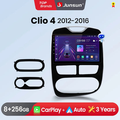 Junsun Wireless CarPlay Android Auto Car Radio for Renault Clio 4 2012- 2017 2 DIN Multimedia Stereo with Built-in Cooling Fan GPS Navigation SWC Bluetooth FM RDS DSP IPS Screen Car Intelligent Systems 4G WiFi 8 Core