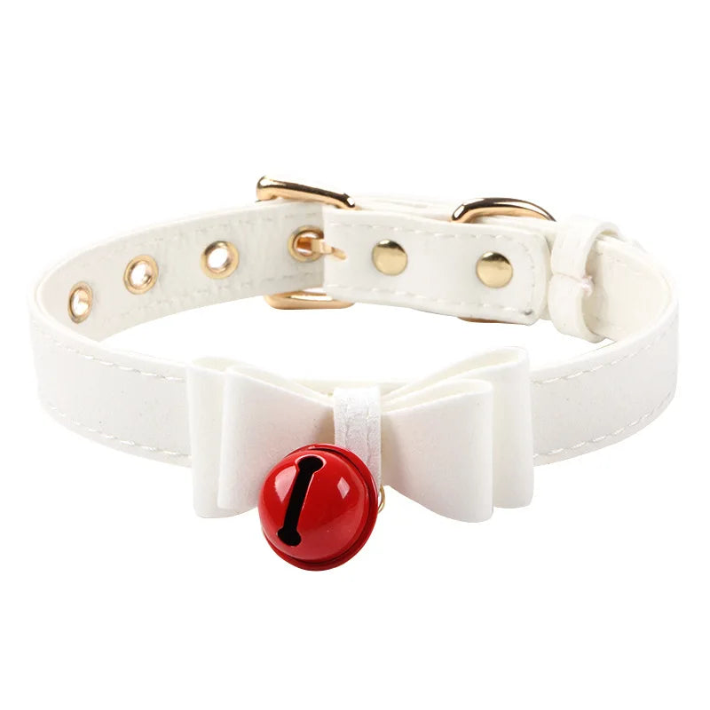 6 Colors Sexy PU Leather Bowknot Necklace Collar With Bell Bdsm Cosplay Slave For Women Bondage Gothic Choker Exotic Accessories