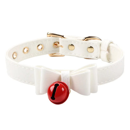 6 Colors Sexy PU Leather Bowknot Necklace Collar With Bell Bdsm Cosplay Slave For Women Bondage Gothic Choker Exotic Accessories