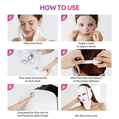 LED Facial Mask with 7 Colors Light Wireless LED Face Mask Neck Care Beauty Mask Skin Care Machine