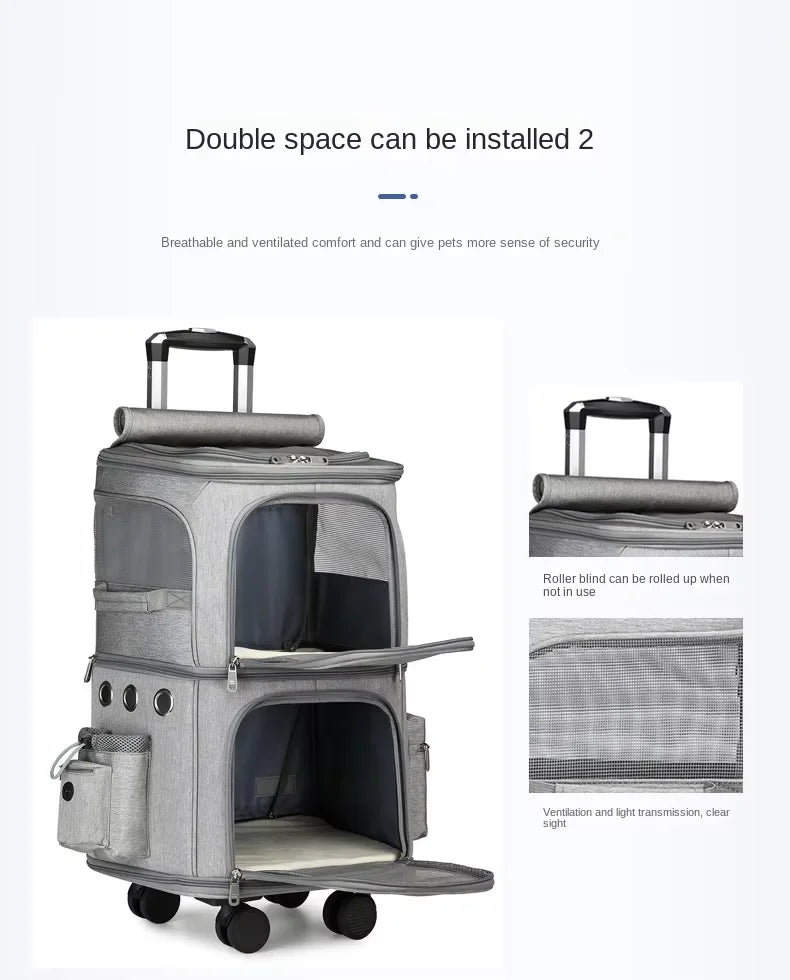 Double Backpack Foldeable Lightweight Pet Stroller For Two Dogs And Cats Outdoor Travel With 4 Wheels