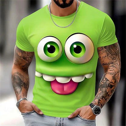 Summer New 3D Printed Funny Face T-shirt Fashionable Men's Holiday Short-sleeved Casual O-neck Loose T-shirt Streetwear