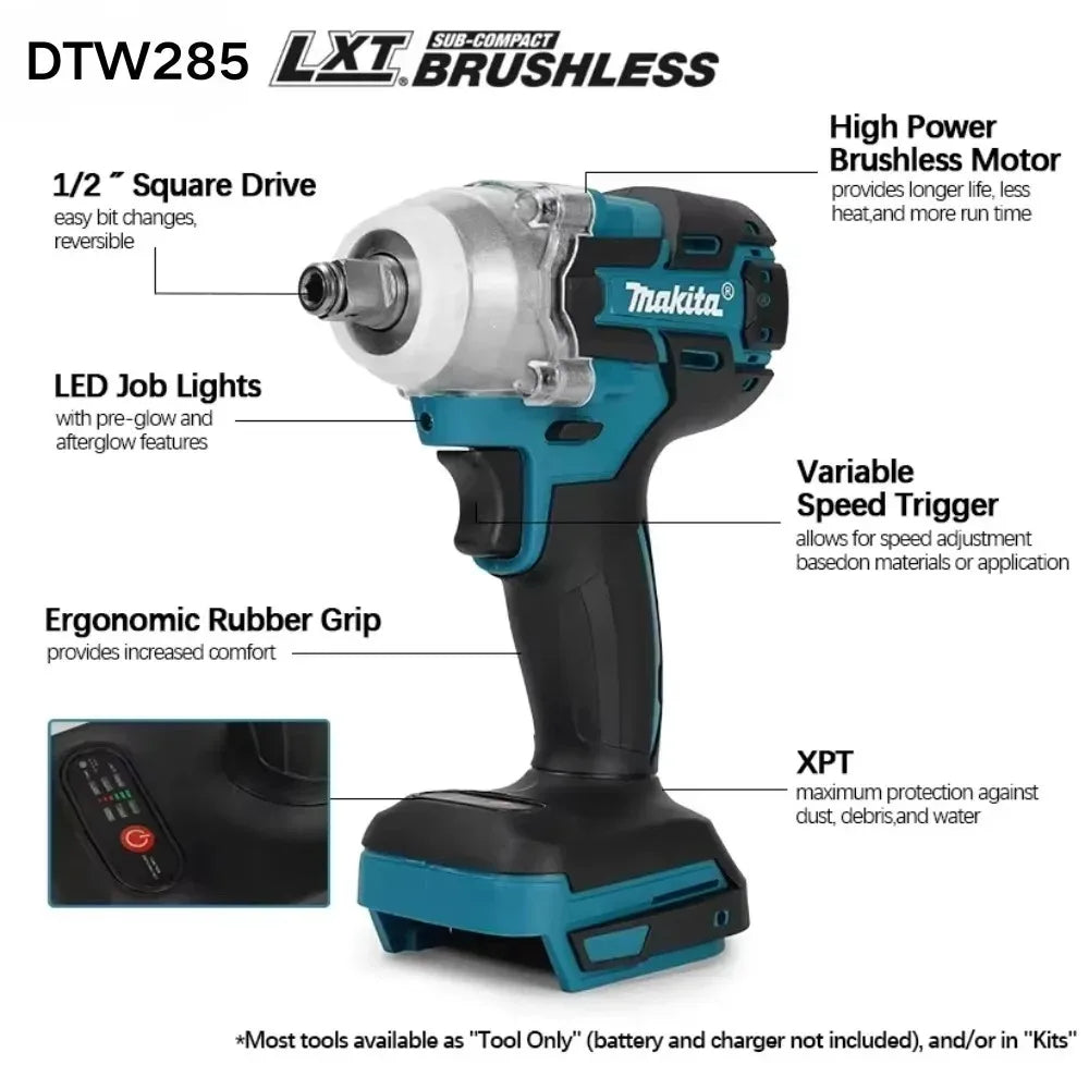 Makita DTW285 18V Brushless Impact Wrench High Torque For Machinery Assembly Daily Household Repair Jobs