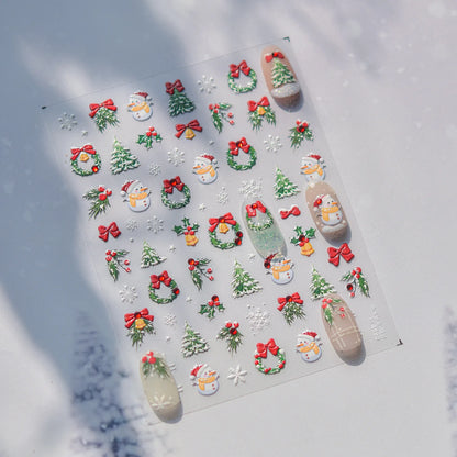 Christmas Nail Stickers Luxury Crystal Diamond Cartoon Bear Tree Apple Back Glue Nail Art Stickers DIY New 3D Nails Decorations