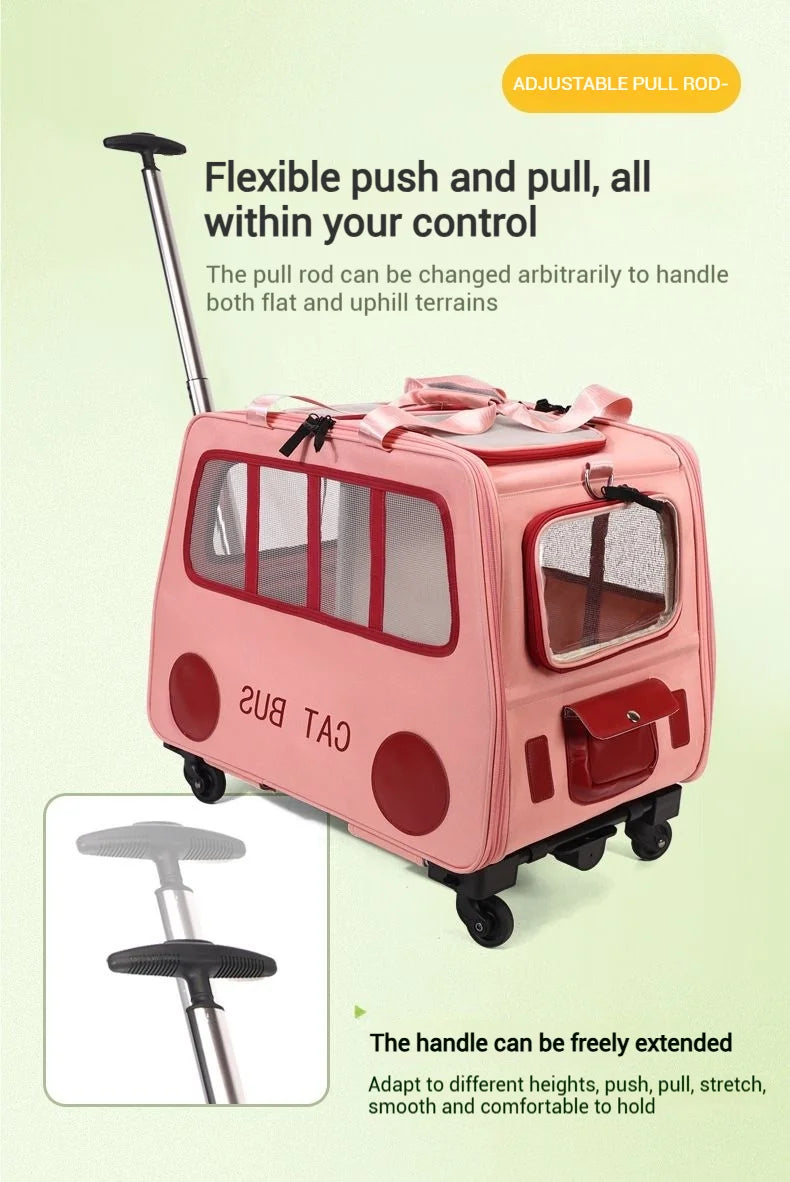 Multifunctional Pet Travel Trolley Case Portable Cat/Dog Carrier Bag Zipper Closure-Foldable Solid Pet Luggage Outdoor Travel