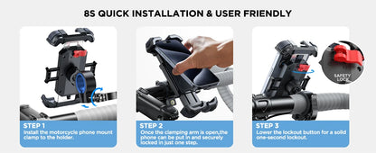 Joyroom Motorcycle Phone Mount Upgrade Bike Phone Holder Ultra-Stable Bicycle Phone Mount Handlebar Cell Phone Clamp for Scooter