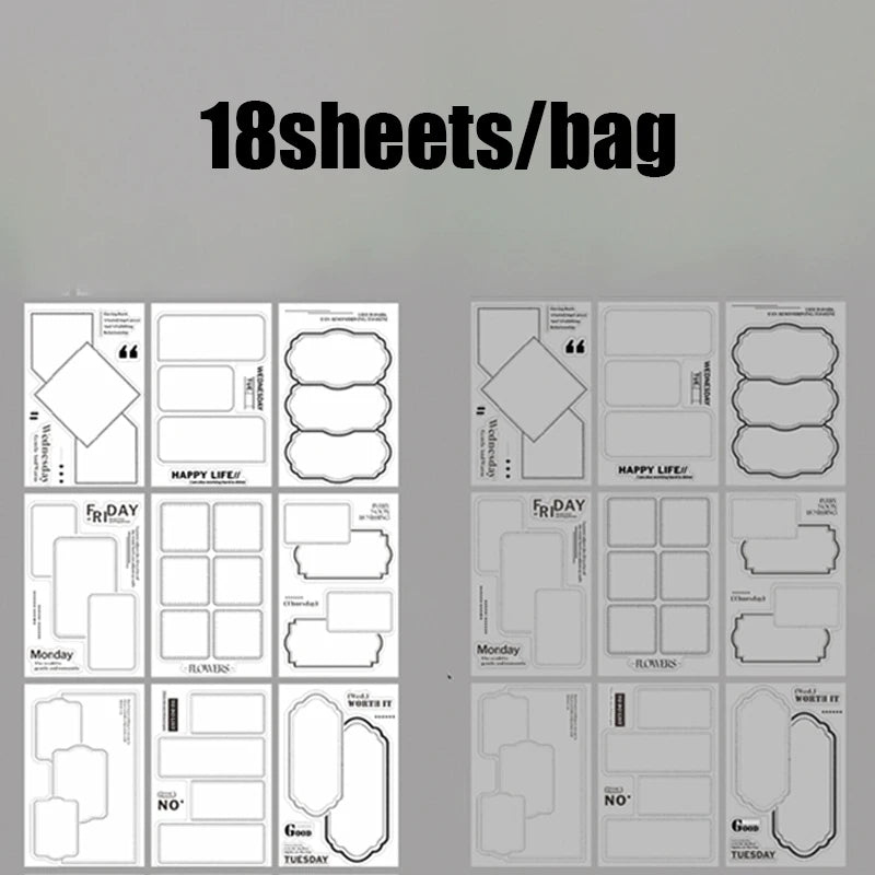 Mr. Paper 18pcs/bag Basic Border Theme Dual-Material Die-Cut Stickers Handbook Materials DIY Scrapbook Journal Frame Photo Album
