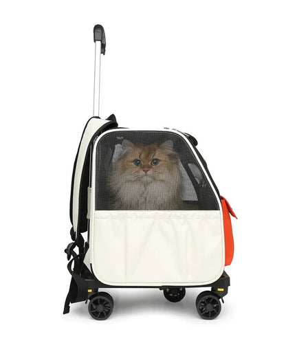 2-in-1 Rolling Pet Carrier Backpack with Wheels, Large Foldable Travel Bag for Dogs and Cats, Ventilated Backpack Carrier