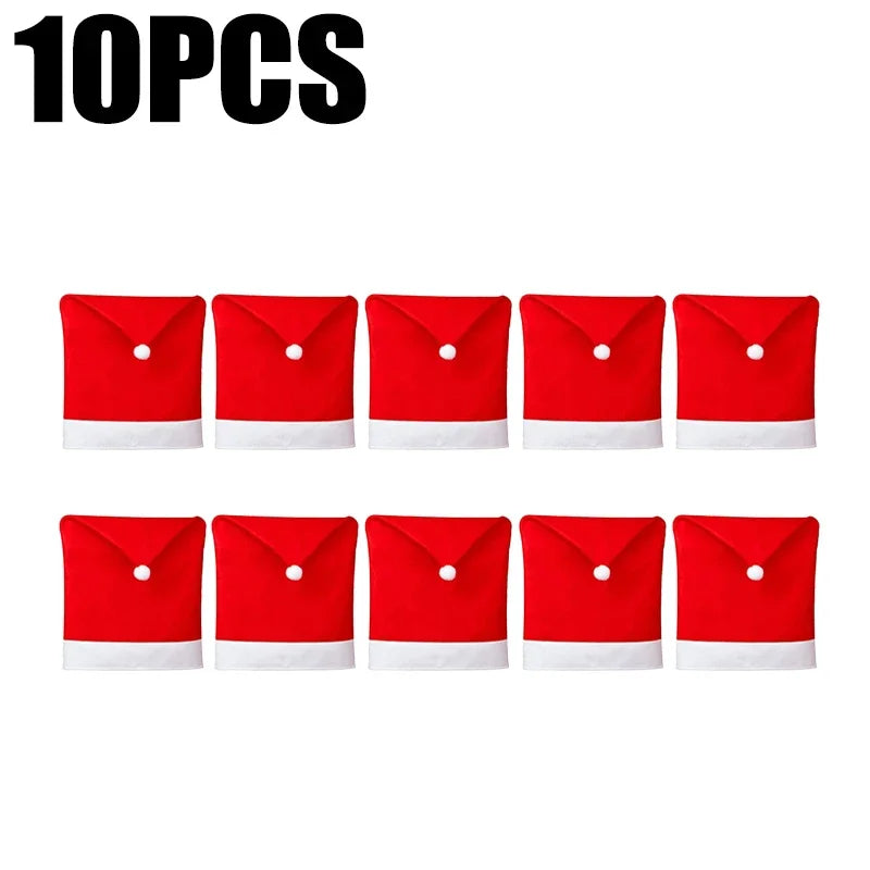 Santa Hat Chair Cover Red Non-woven Chair Back Cover Xmas Table Decoration Dining Chair Protector Christmas Party Supplies