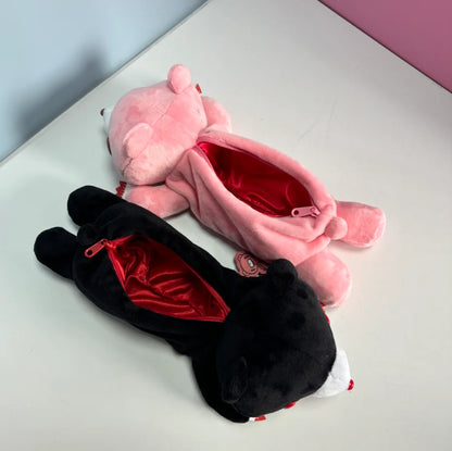 Y2K Bloody Bear Knitted Pencil Case Pink Bear Crochet Makeup Bag Gothic Aesthetic Stationery Pouch Harajuku School Supplies